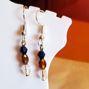 Silver Tone Glass Bead Dangle Earrings Artisan NWT